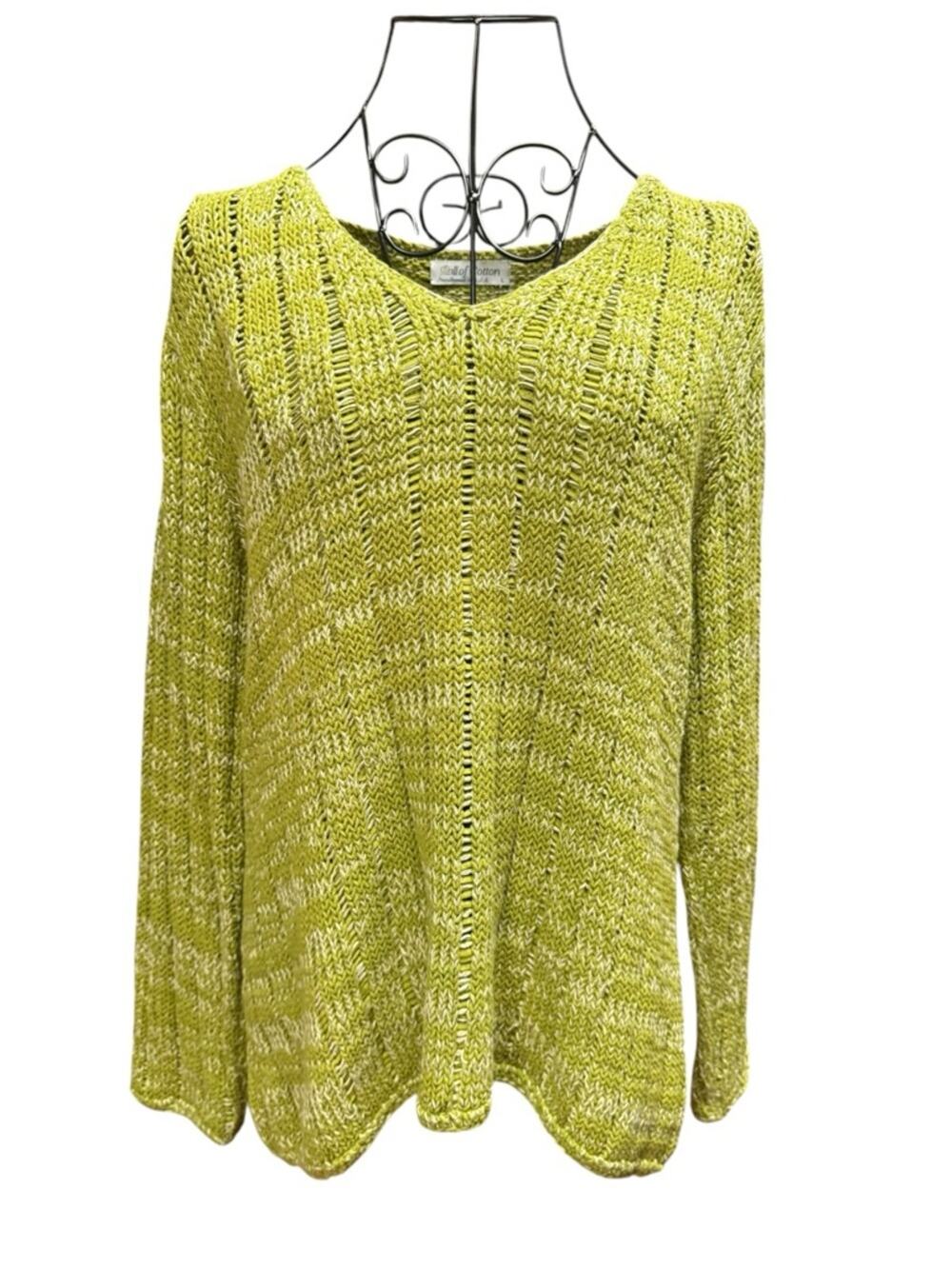 Ball of Cotton Lime Green Open-Knit Sweater Large